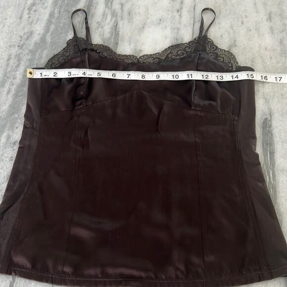 Ann Taylor Petite Brown Silk/Knit Camisole Blouse Lace Spaghetti Straps Classic - Picture 5 of 8